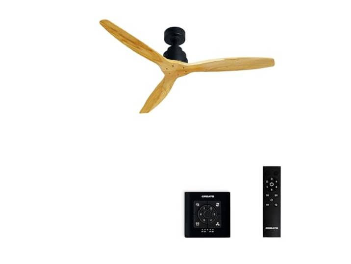 CREATE / WINDSTYLANCE NATURAL WOOD/Ventilateur de plafond avec contrôleur murale et télécommand\, noir pales bois naturel / 40W\, silencieux\, Ø132 cm\, 6 vitesses\, programmable\, fonction été-hiver