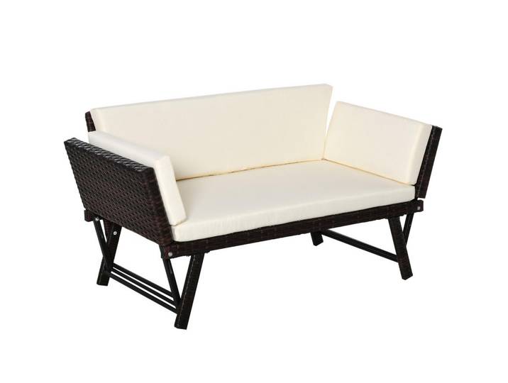 Redom Gartensofa 129/63/67 cm mit klappbaren Armlehnen in Polyrattan-Optik, vielseitig nutzbar, Braun, Naturmaterialen, 63x67x129 cm, Gartenmöbel, Loungemöbel, Gartensofas & Loungesofas