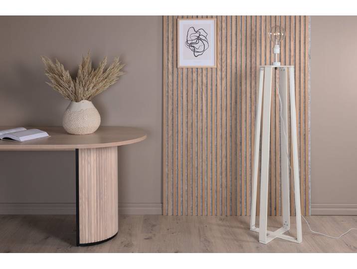Stehlampe „Paris“ – zeitlose Eleganz mit Holzbeinen und hellem Schirm - Weiß - Luxusbetten24