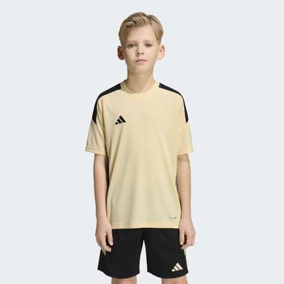 Fußballtrikot ADIDAS PERFORMANCE "TIRO 26 ESSENTIALS KIDS TRIKOT", Jungen, Gr. 176, beige (warm vanilla, schwarz, schwarz), Obermaterial: 100% Polyester, Rundhals, Trikots Fußballtrikot