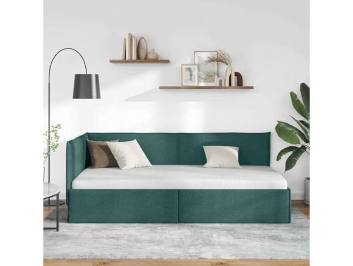 KTHLBRH Eckbett 80 x 200 cm dunkelgrün Struktur aus Holz, atmungsaktiver Stoff, L-förmiges Design, umwandelbar in ein Sofa