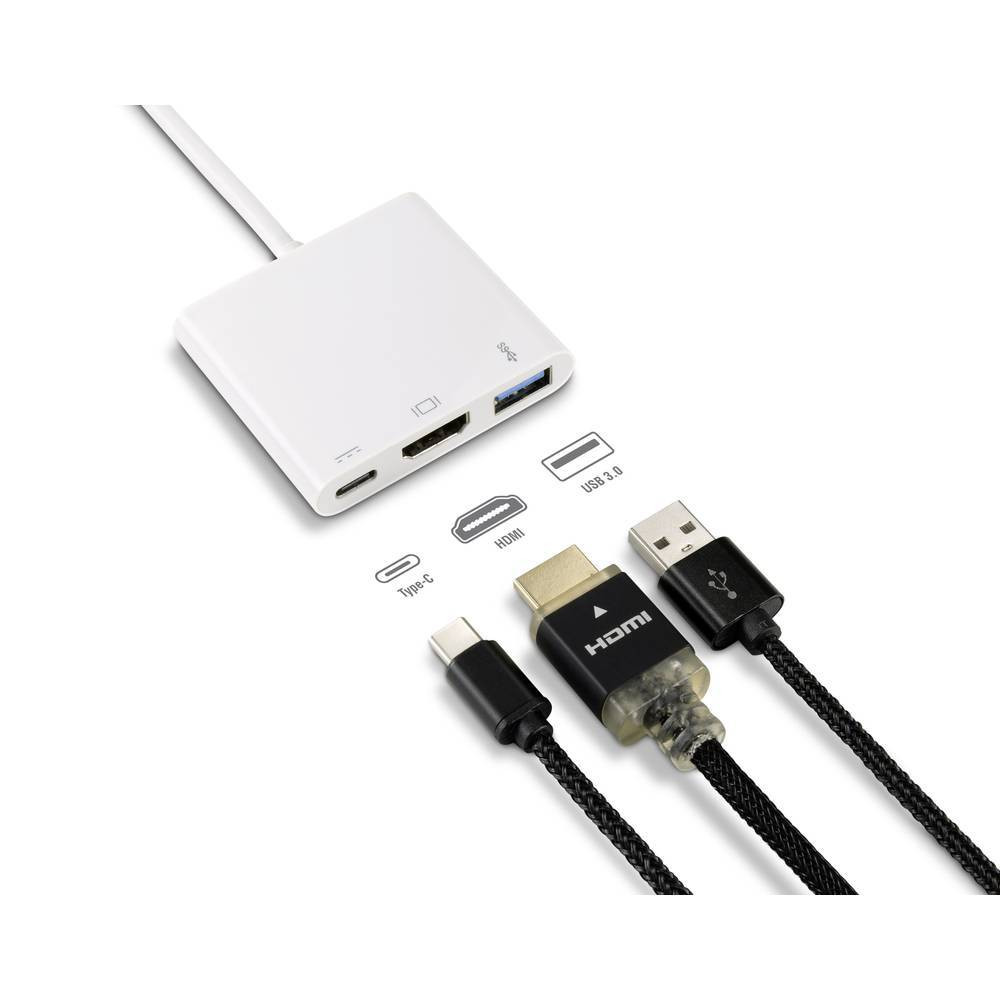 Renkforce RF-4366444 Adapter met 1x USB-C, 1x HDMI en 1x USB 3.2 Gen 1 Wit