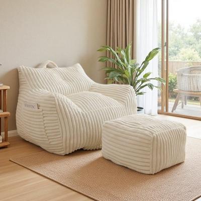 Corduroy Floor Sofa Chair with Armrests and Footrest, Soft Upholstered Cloud Lounge Seat with Resilient Foam