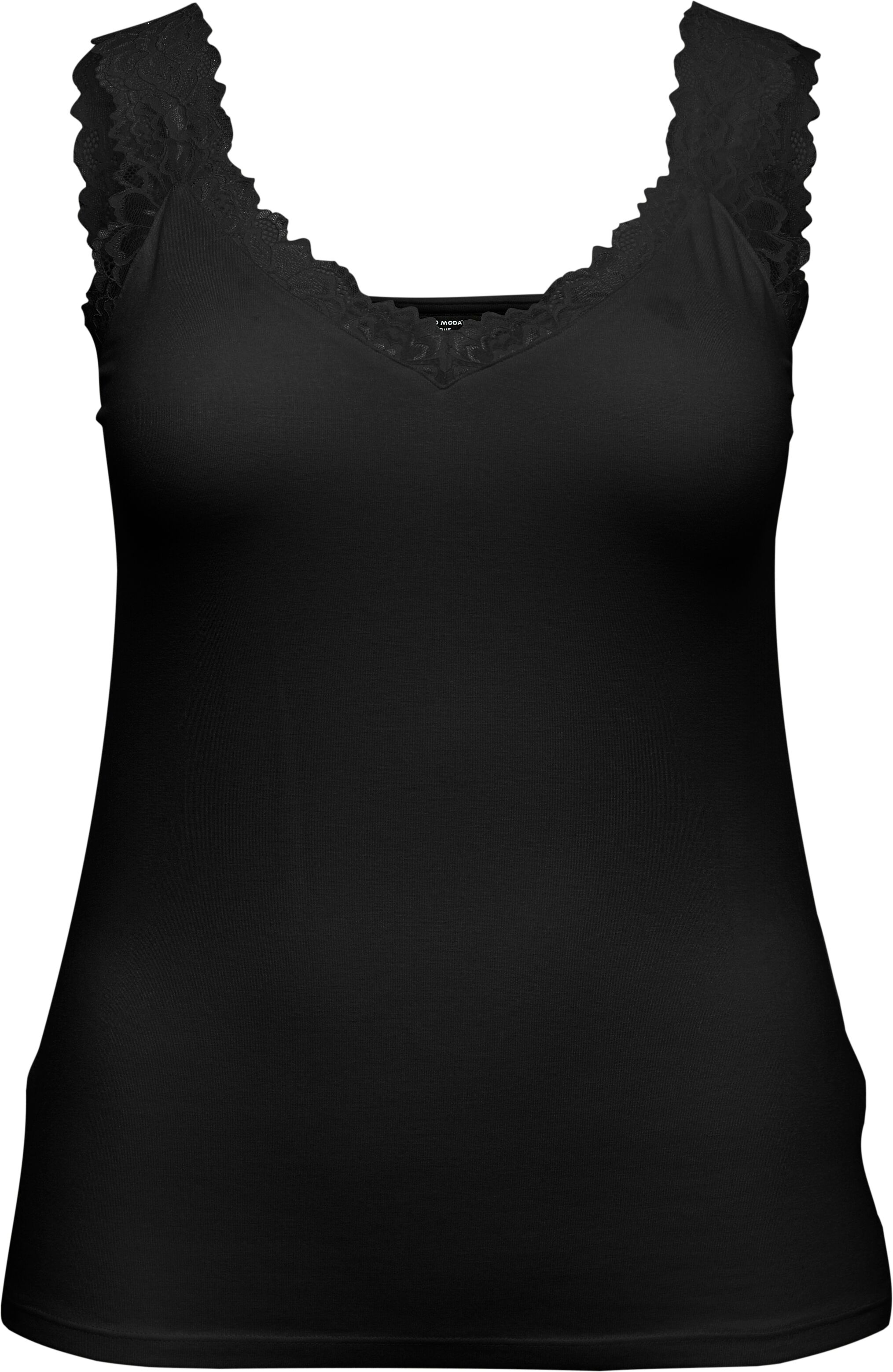 Spitzentop VERO MODA CURVE "VMCROSA SL TOP JRS NOOS CUR", Damen, Gr. S, schwarz, Jersey, Obermaterial: 95% Viskose, 5% Elasthan, unifarben, figurbetont normal, Rundhals, Tops Spitzentop schwarz S