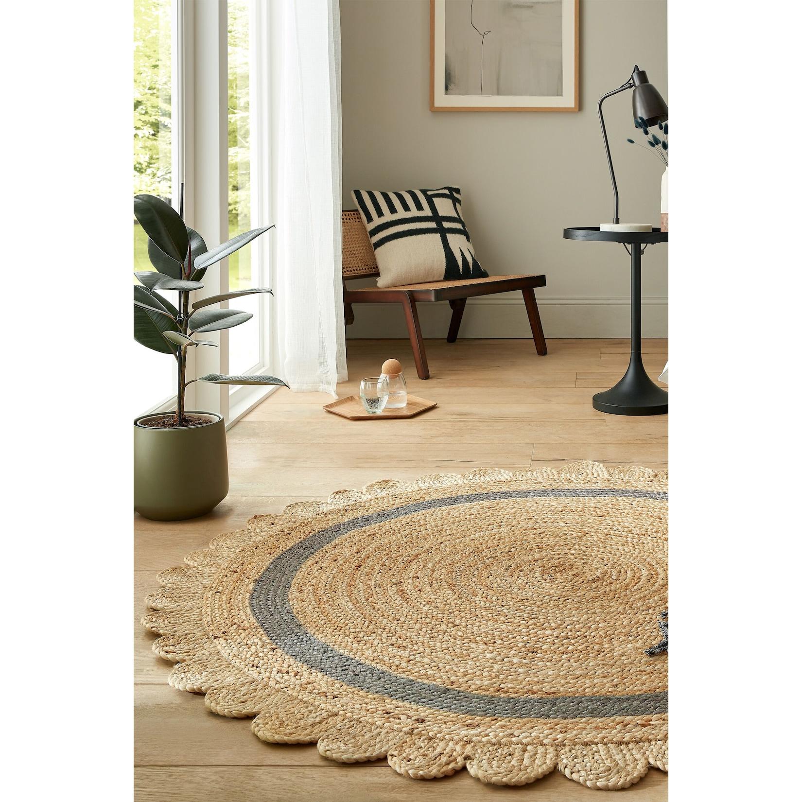 Jute-Teppich geometrisch Braun-Grau Ø160 cm - PLYM Kadima Design