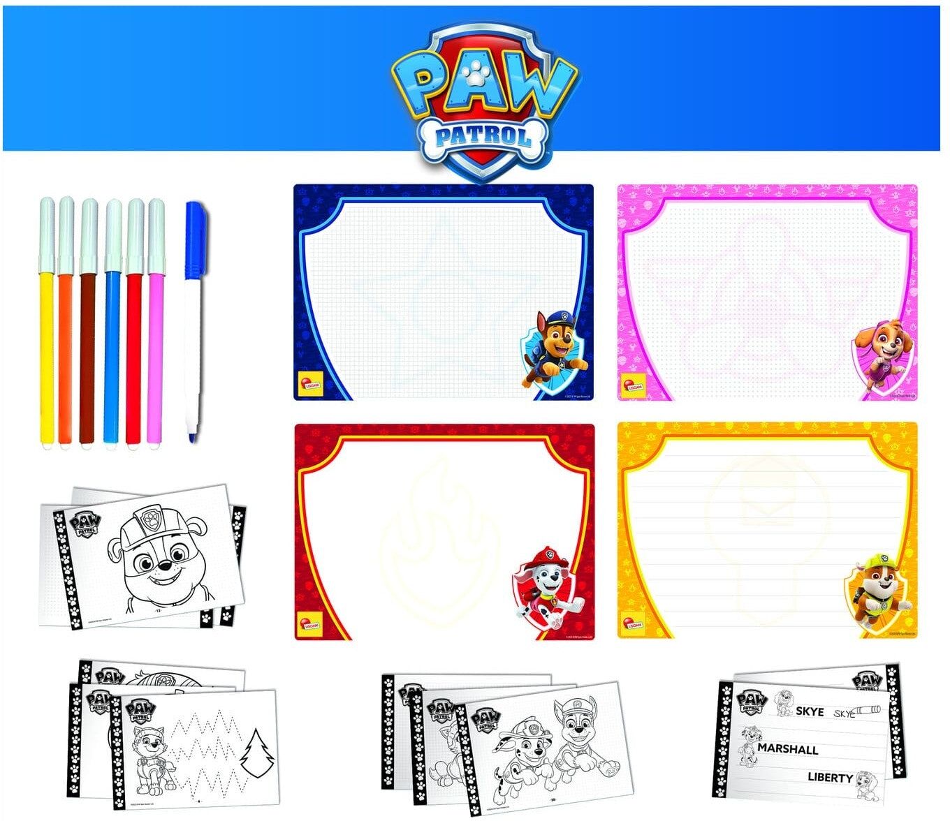 Lisciani Paw Patrol Drawing School - Learn Step by Step Drawings for Kids - 4 Write-and-Erase Slates