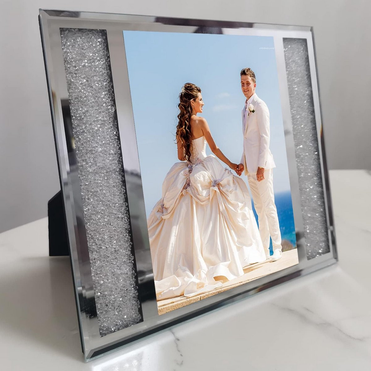 Zilveren glazen fotolijst met diamant glitter, 13 x 18 cm