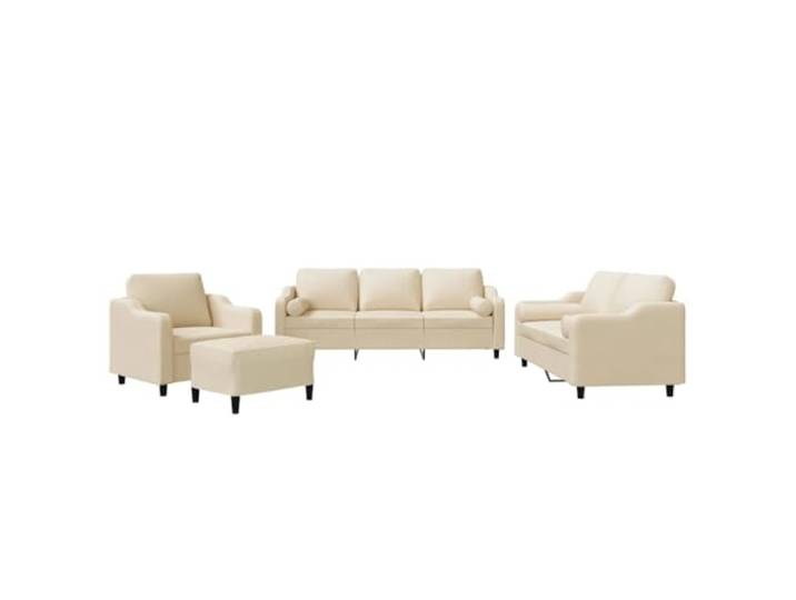 Coespram 4-tlg. Sofagarnitur mit Kissen und Hocker Creme Elegante Polstergruppe fürs Wohnzimmer mit Schaumstoffpolsterung, atmungsaktivem Bezug und stabilem Metallgestell.