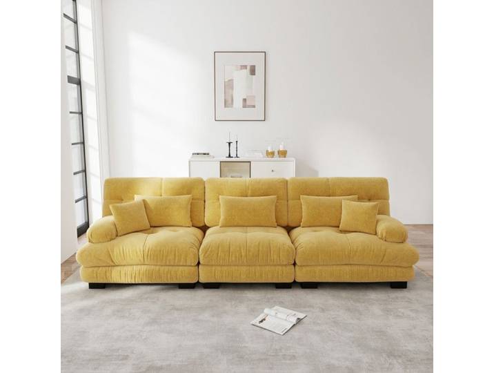 Canapé d'angle modulaire - 3 places - Siège profond - Canapé-lit - Chenille - Jaune - 313x77x81 cm - 85.7 kg - Modulaire