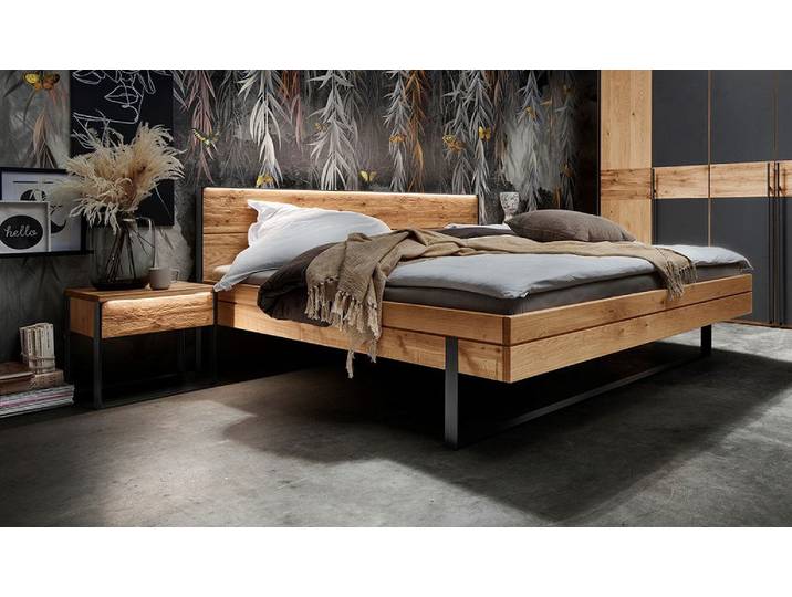 Doppelbett inkl. Beleuchtung 'Boston' 160x200cm Wildeiche geölt