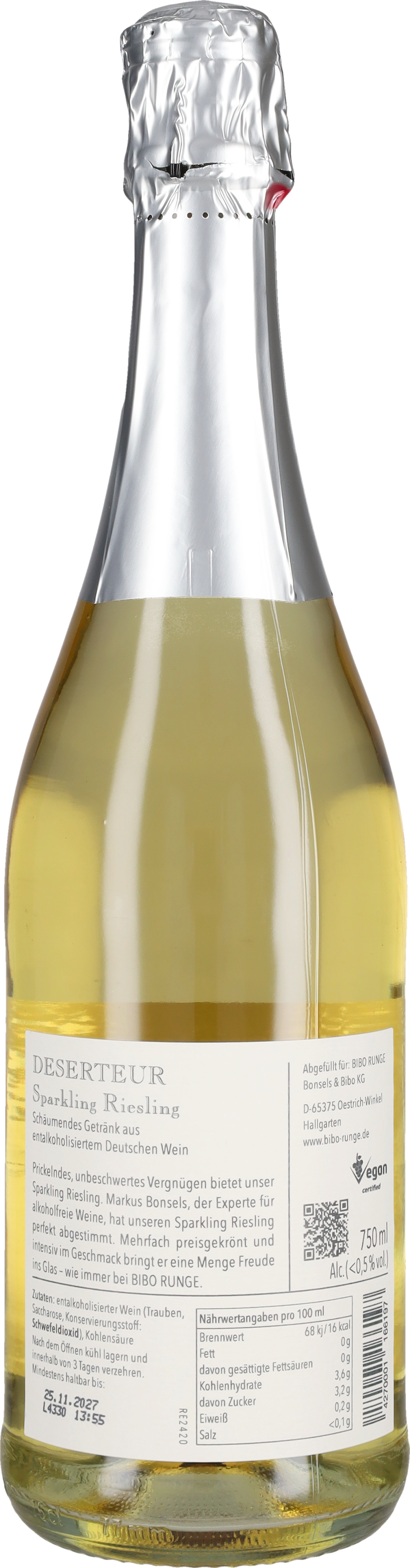 Bibo Runge Riesling Spumante Alcohol Free 'Deserteur'