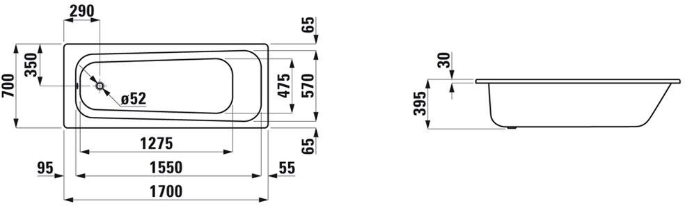 LAUFEN PRO Körperform-Einbau-Badewanne 170 x 70 cm