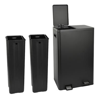SVITA TMH2X30 Mülleimer 60L Mülltrennsystem 2 Fächer 2x30L Softclose-Deckel Pedal versteckbar Kunststoff Inneneimer Schwarz