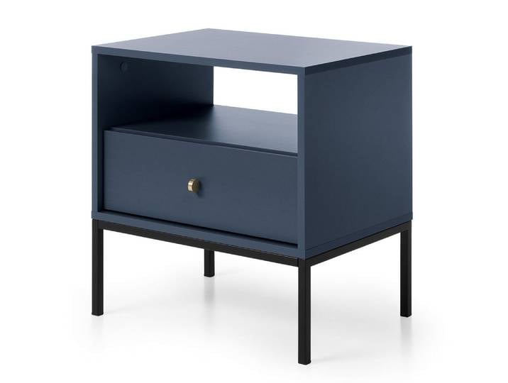 Feldmann-Wohnen Nachtkonsole Mono (1 Vollauszugschublade, 1 Fach, 1 St., moderne Optik, Möbelknäufe, Metallfüße), 54x39x56cm Marineblau Matt