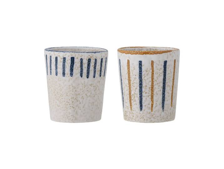 Lot de 2 tasses en grès multicolore, à motifs, faites à la main -