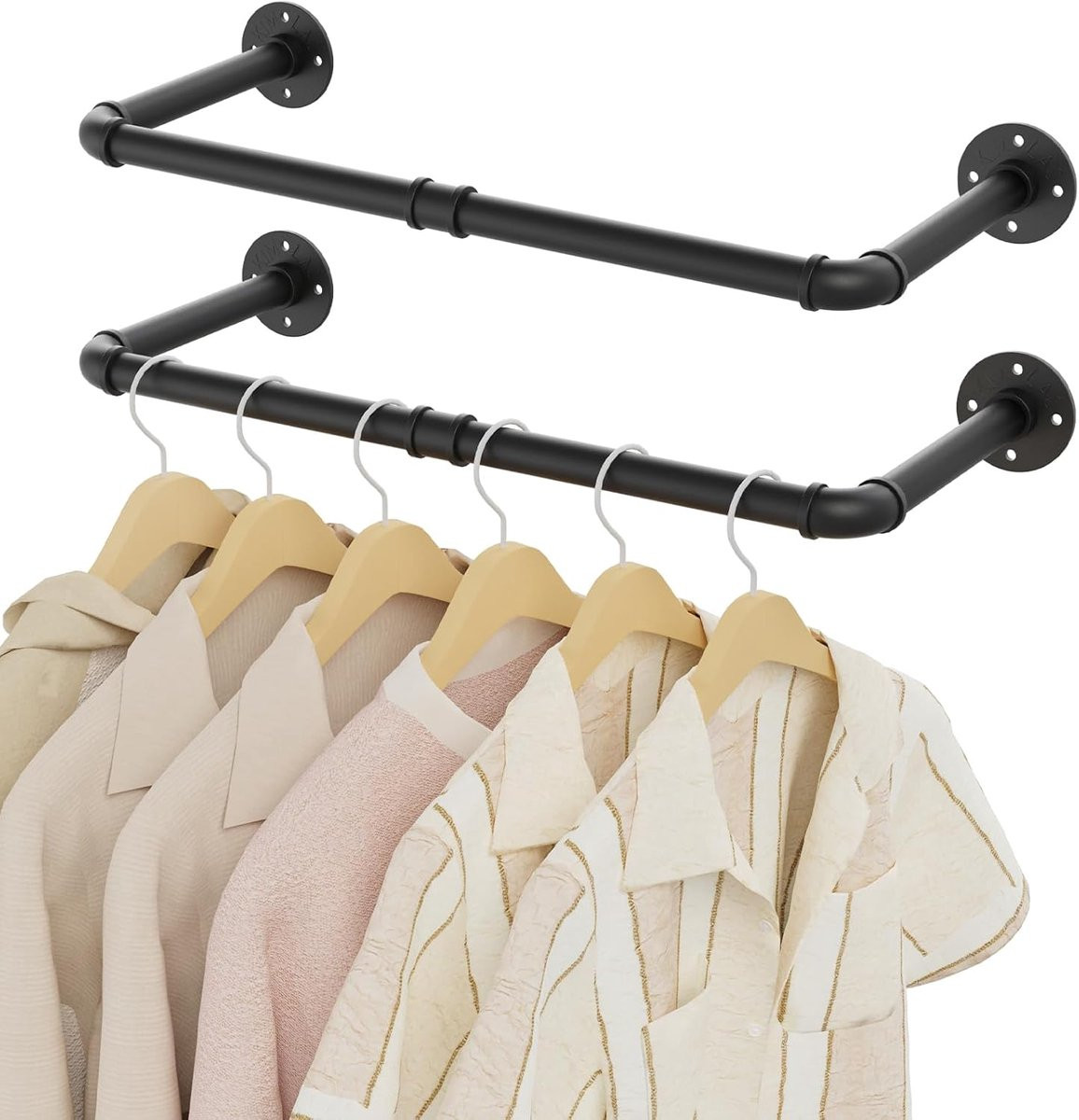 Industriële wandgarderobe set zwart - 2 stuks - ruimtebesparend