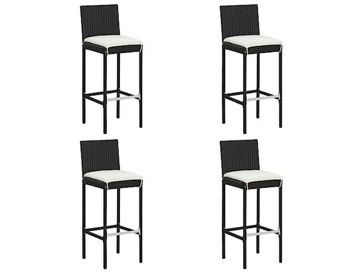 vidaXL Garten-Barhocker mit Kissen 4 STK. Schwarz Poly Rattan