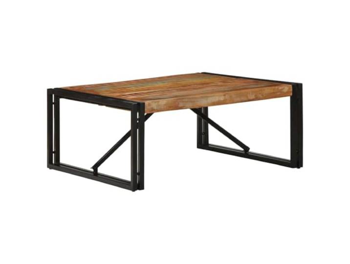 HEFZGDB Couchtisch aus Altholz Massivholz 80x80x35 cm Mehrfarbig mit Eisengestell - Robustes Wohnzimmertisch Unikat für Industriestil und Langlebigkeit