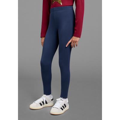 Leggings KIDSWORLD "Basic Leggings für Mädchen", Mädchen, Gr. 116/122, N-Gr, marine, Jersey, Obermaterial: 95% Baumwolle, 5% Elasthan, unifarben, eng lang, Hosen Leggings, Must Have Basic-Leggings aus Baumwollstretch