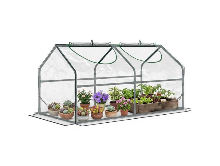 ComfortXL Gewächshaus De-11936 mit 2 Rollfenstern & PVC-Bache Transparent, Kunststoff, 60x60x120 cm, Gartenzubehör, Gartenhäuser & Gewächshäuser