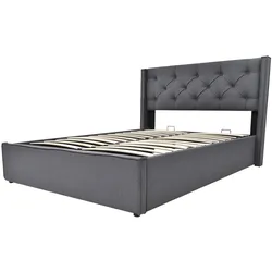 Polsterbett 140x200 mit Stauraum und höhenverstellbarem Lattenrost – modernes Design in Grau mit hochwertigem Baumwollbezug