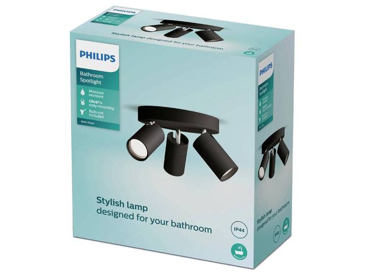 Philips Spot de plafond/mural Idris\, 3×\, Spot pour rail\, GU10\, 3 ampoules\, LED\, 220-240 V\, Noir