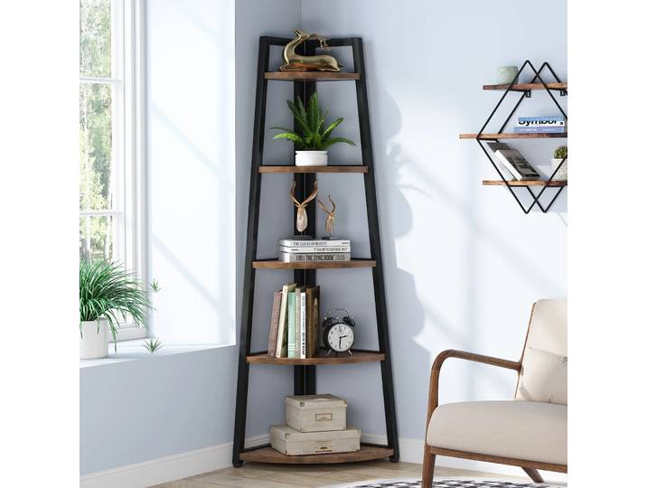 Tribesigns-Bibliothèque d'angle en bois T1, étagères de rangement