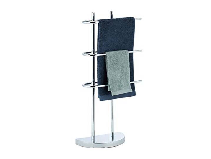 Relaxdays handdoekhouder chroom, 3-armig, halfronde voet, staat stabiel, vrijstaand, metaal, HBD: 83x40x18 cm, zilver