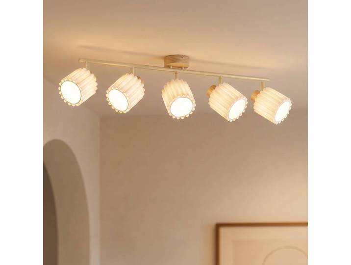 Lindby Deckenstrahler Shiloh, 5-flammig, natur/beige, Holz Shiloh Lindby, dimmbar, Holz hell, für Wohn- / Esszimmer, Holz, Modern