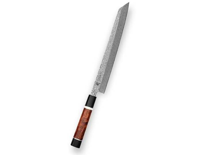 Wakoli Seishin Kiritsuke Kochmesser 28 cm Klinge, 110 Lagen Volldamaststahl Damastmesser, Wüsteneisenholz-G10-Griff, 60 ± 1 HRC, starre Klinge für lange Zugschnitte durch Fleisch & Fisch, Geschenkbox