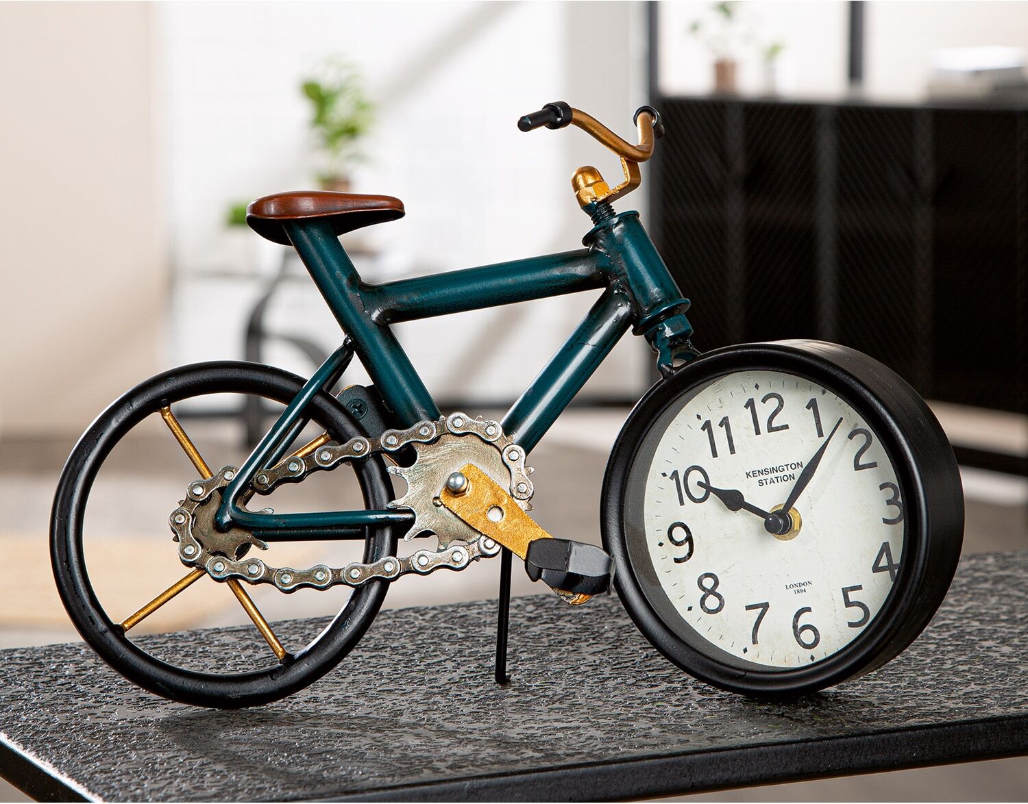 Tischuhr GILDE "Stand-/ Tischuhr Fahrrad", grün (blau, schwarz, creme), Tischuhren, Tischuhr blau, schwarz, creme Einheitsgröße