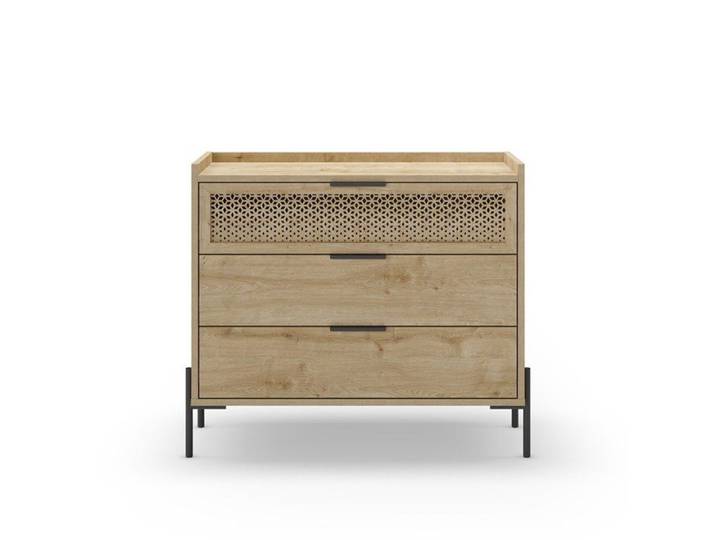 CALICOSY - Commode 3 tiroirs et pieds en métal Inca - L90 cm - Bois clair