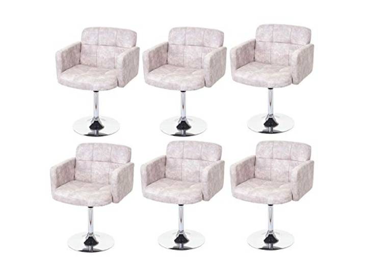 Mendler 6er-Set Esszimmerstuhl Orlando Wildlederimitat - Vintage hellgrau Drehstuhl, Stuhl, Chrom, MVG-Zertifiziert