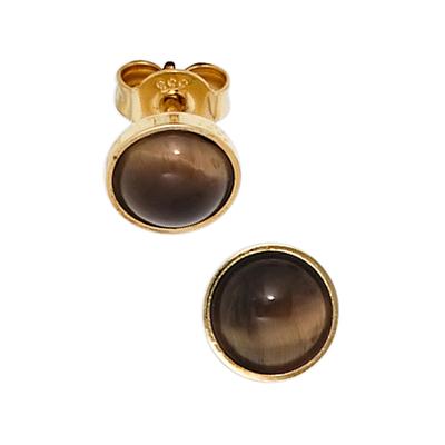 Paar Ohrstecker JOBO "Runge Ohrringe 6 mm", gelbgold 333, Ohrringe, Damen, 6,8mm, Gelbgold 333, 333 Gold mit Tigerauge