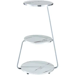 Helloshop26 - 3-stöckiger Beistelltisch 74 x 46 x 37 cm weiß/silberner Marmor 03_0008647