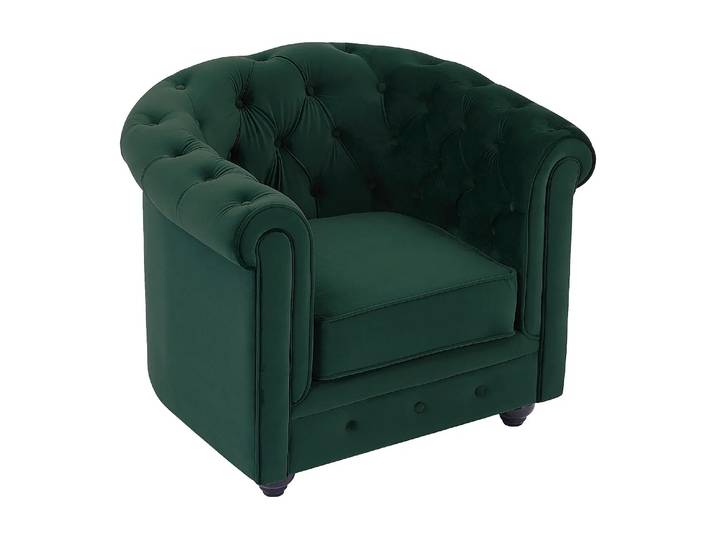 Fauteuil en velours vert CHESTERFIELD