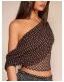 Daily Discovery Elegant One Shoulder Crop Top For Women Sheer Mesh Polka Dot Sleeveless Summer Party Top brown m