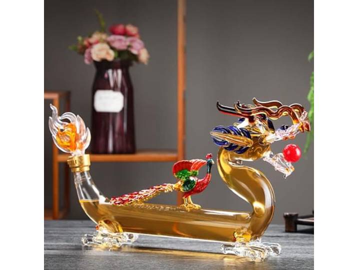 Whisky Karaffe - Whiskey Karaffe, Schnapsdrache-Whiskykaraffe Und Sternzeichen-Glaskaraffe, Phönix Auf Drachen Stehend, Schnapsspender, Tierskulpturen