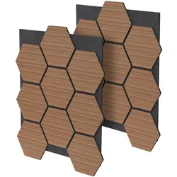 ML-Design 2er Set Akustikpaneele 66x81x2 cm 1 m2 Teak MDF Hexagon Holzoptik Schalldämmung Wandpaneele Büro Studio Akustik