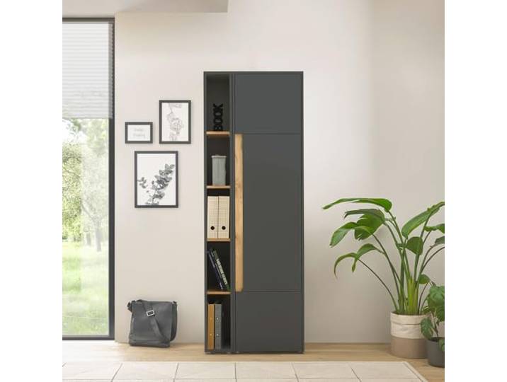 Lomadox Stauraum Set anthrazit mit Eiche 2-teilig modern, 1 Stauraumschrank, 1 Regal