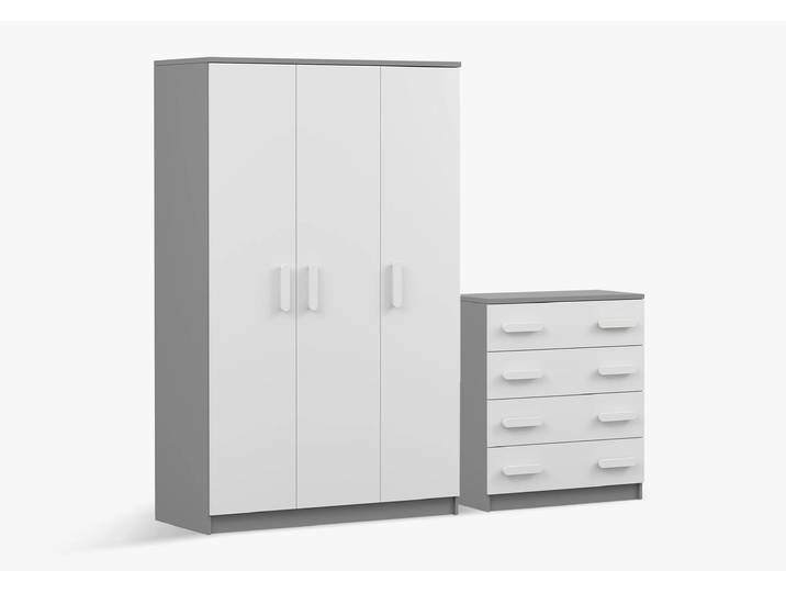 Drehtürenschrank und Kommode 2er-Set JONAS II 19/JONAS II 02 Grau Weiß Weiß
