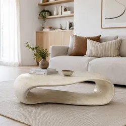 Wohnzimmer Couchtisch in Creme Weiß Stein modern