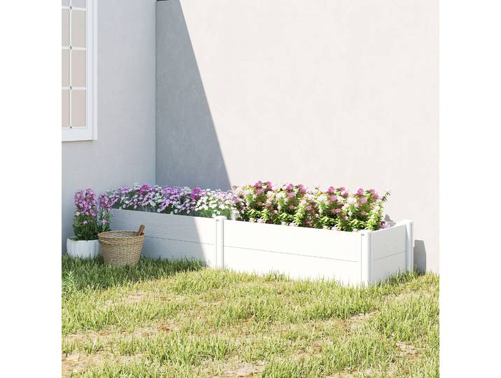 Outsunny Bac Surélevé Plastique 197x54x33cm Blanc Emboîtable