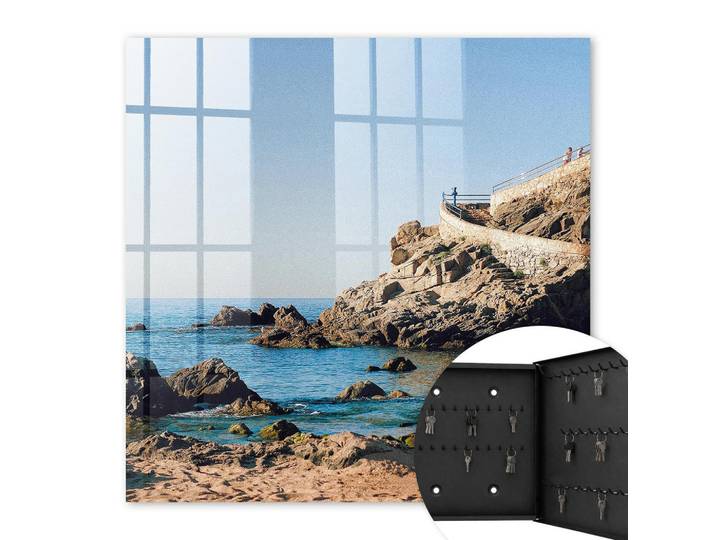 Tulup Schlüsselbox Schwarz 30x30 cm- Türöffnung nach rechts - Küstenlandschaft, Blau, Metall, Stern/Sternzeichen, Rechteckig, 30x30x5 cm, Garderobe, Schlüsselkästen & Schlüsselboards
