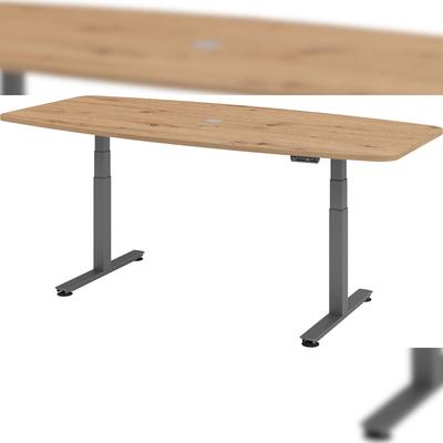 bümö Konferenztisch elektrisch höhenverstellbar 220x103 in Asteiche, Gestell: Graphit - elektrischer Besprechungstisch oval mit Memoryfunktion