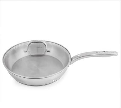 "BergHOFF Belly Shape 18/10 Stainless Steel 10.5"" Skillet with Glass Lid, 2.5qt."