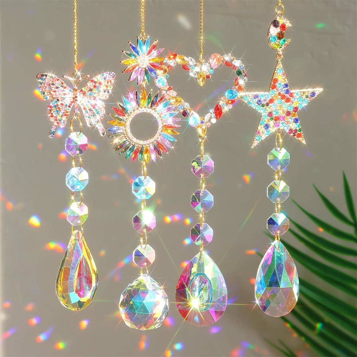 Ynkkvre Set van 4 Kristallen Raamhangers - Kleurrijke Zonnevangers voor Decoratie - Multicolor