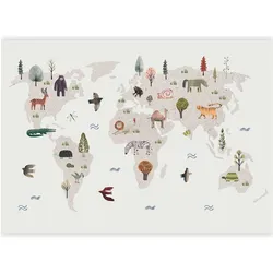Artgeist, Tapete, Fototapete - Beige World - Continents With Animals in Muted Colours (400 x 280 cm)