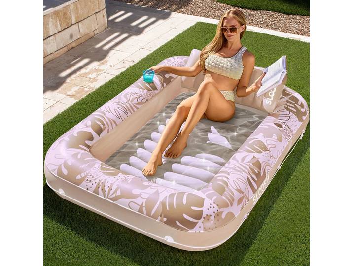 Sloosh 4 en 1 : Piscine gonflable de bronzage et transat flottant 70 x 46 pour adultes, idéal pour les fêtes aquatiques