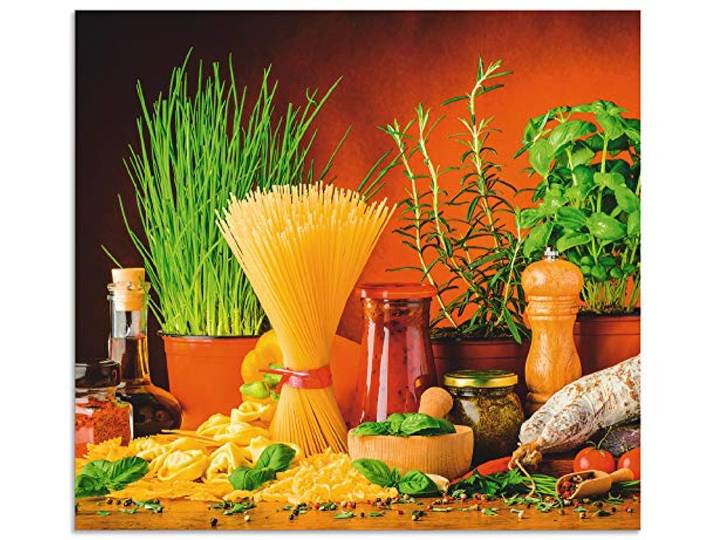 ARTland Spritzschutz Küchenrückwand aus Alu für Küche Herd Spüle 60x55 cm (BxH) mit Motiv Essen Lebensmittel Gemüse Kunst Mediterran Italienisch Bunt S7SM